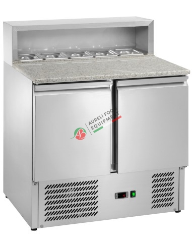 Saladette refrigerata 2 porte piano in granito con capacità 5 vaschette GN 1/6 (non comprese) dim. 900Lx700Px1075H mm