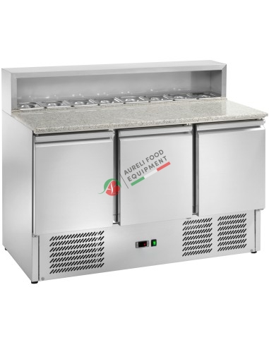 Saladette refrigerata 3 porte piano in granito con capacità 8 vaschette GN 1/6 (non comprese) dim. 1365Lx700Px1075H mm