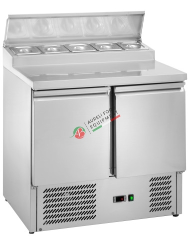 Saladette refrigerata 2 porte piano inox con capacità 5 vaschette GN 1/6 (non comprese) dim. 900Lx700Px970H mm
