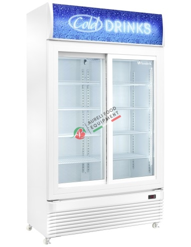 Ventilated glass door display cabinet 2 sliding doors with LED light capacity 750 L dim. 1120Wx610Dx1965H mm