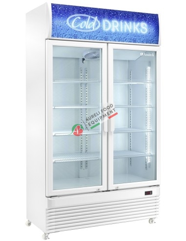 Ventilated glass door display cabinet 2 hinged doors with LED light capacity 750 L dim. 1120Wx610Dx1965H mm