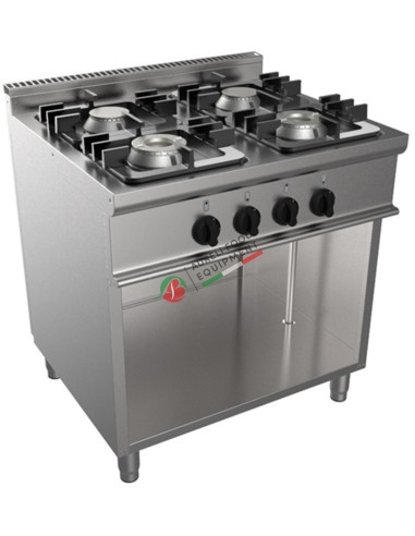 Stainless steel range on open cabinet with four burners and manual ignition dim. 80x70x85H cm kw 24