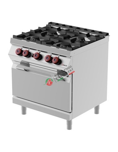 Gas range 4 burners dim. 80x70x90H cm 25 Kw - above  static  gas  8kw  GN  2/1  oven