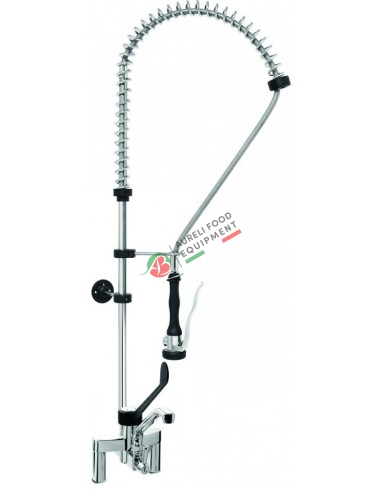 Two holes pre-rinse unit mixer with swinging spout, plastic clinical lever and Premium shower - 155 mm fixed wheelbase