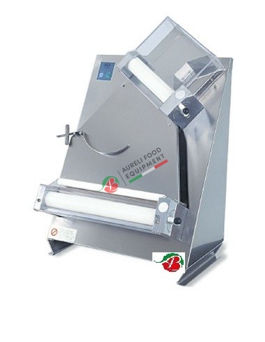 Stainless steel pizza roller sheeter mod. 2300/L40 - Roller size: ø 5 cm - W: 41 cm - upper rollers inclined