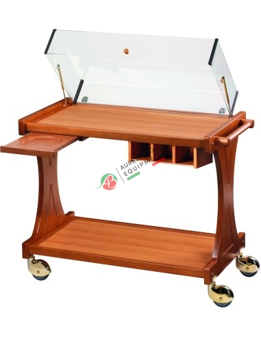 WOODEN SERVICE TROLLEY 2 PIANI CUPOLA SEMIC + CASSETTO PORTAPOSATE WENGE'   86Lx55Px95H