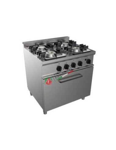 Four burner gas range with gas oven dim. 800x700x850H mm 25,9 Kw