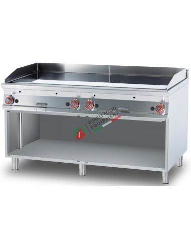 Gas fry-top smooth griddle on open cabinet dim. 160x90x90H cm - plate cm. 150,5x65 - 4 cooking areas