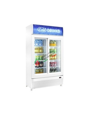 Ventilated glass door display cabinet 2 sliding doors with LED light capacity 850L dim. 1220Wx745Dx1990H mm