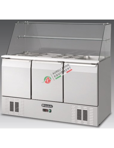 Saladette refrigerata statica per contenimento bacinelle GN + 3 sportelli temp. +2/+8°C dim. 1386x700x1265H mm