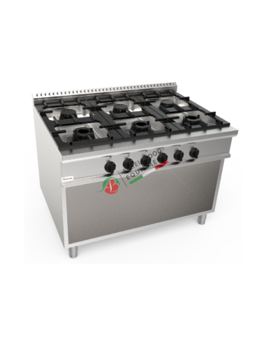 Six burners gas range on open stand dim. 120Wx90Dx85H cm- 30,8Kw