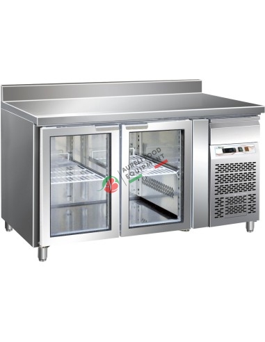 GN1/1 gastronomy refrigerated counter with ventilated refrigeration, 2 glass doors temp. 2°C / +8°C dim. 1360Wx700Dx860/960H mm