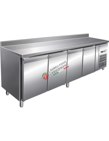 Tavolo refrigerato GN1/1 con refrigerazione ventilata 4 porte temp. -2°C /+8°C dim. 2230Lx700Px 860/960H mm