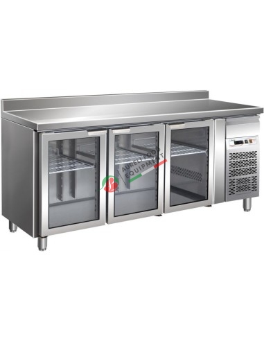 GN1/1 gastronomy refrigerated counter with ventilated refrigeration, 3 glass doors temp. 2°C / +8°C dim. 1795Wx700Dx860/960H mm