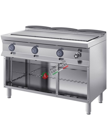 Gas direct grill on open cupboard base with fat collection tank, cooking surface universal dim. 1200Wx700Dx850/900H mm