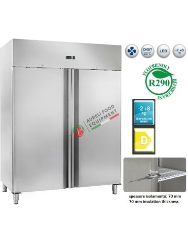 Armadio frigorifero ventilato GN 2/1 gas ecologico 2 porte capacità 1333L dim. 1480Lx830Px2010H mm