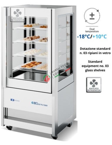 Isa Cristal Tower white ventilated display cabinet dual temperature -18/+10 °C dim. 750Wx745Dx1611H mm with 3 glass shelves