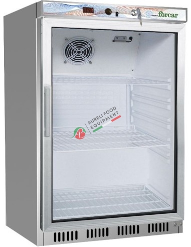 Armadio refrigerato con refrigerazione statica con ventilatore - porta a vetri capacità 130 L esterno Inox Aisi 430 interno ABS