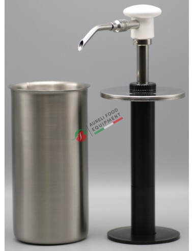 Push button dispenser with needle and pressure disc, complete with 1,5L cylindrical stainless steel container.