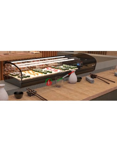 Refrigerated dispaly case  SHARK 1P SUSHI flate plate and upper evaporator - Temperature +2°/+6 °C  dim. mm 1788x395x270H