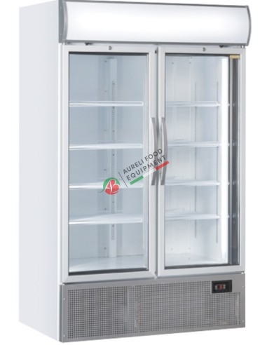 Ventilated glass door display cabinet 2 doors with LED light capacity 1000 L dim. 1200x792x2000H mm