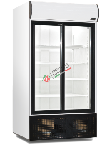 Cooler with sliding self-closing doors and backlit top dim. 1103x860x2001H mm LED light capacity 1000L