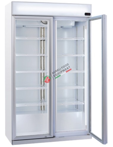 Ventilated glass door display cabinet 2 doors with LED light capacity 1050L dim. 1120x595x1975H mm C energetic class + adv. p