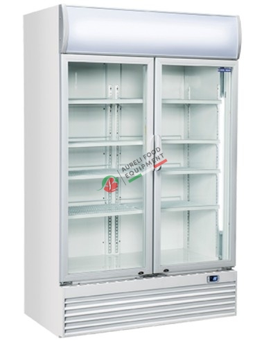 Ventilated glass door display cabinet 2 doors with digital thermostat capacity 1000L dim. 1200x730x2035H mm C energetic class