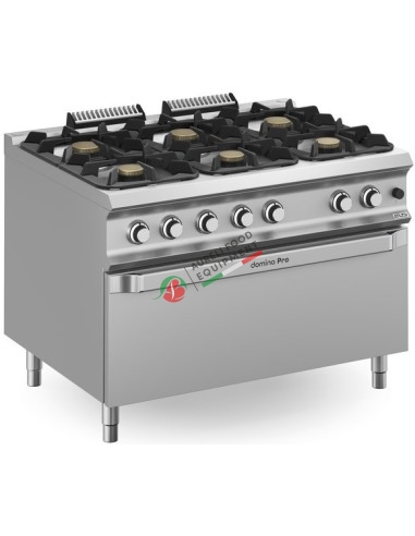 Gas range 6 burners with MAXI gas oven dim. 120Wx90Dx85H cm 64 Kw