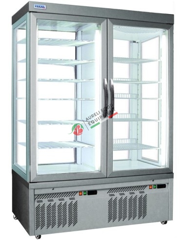 Vetrina refrigerata per pasticceria ventilata +5/-25°C, 2 vani vetrata sui 4 lati con 2 compressori dim. 1320x640x1910H mm