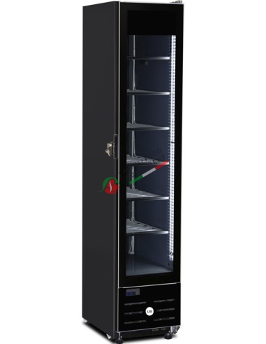 Extra slim static upright display freezer -18/-23°C dim. 400Wx574Dx1848H mm total BLACK
