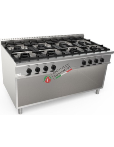 Eight burners gas range on open stand tot. 41,8Kw dim. 160x90x85H cm