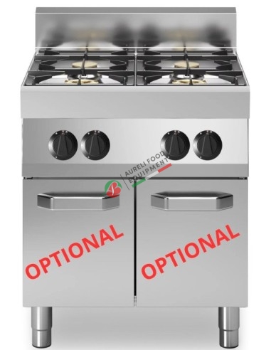Gas range enamelled containers, 4 burners, on open cabinet dim. 700Wx700Dx850H mm 18,4 Kw