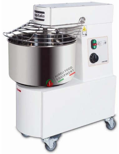 Fixed head spiaral dough mixer 48 Lt SK50 single phase 230 V for pizzaries and bakeries - fitted with wheels and timer - 1 speed