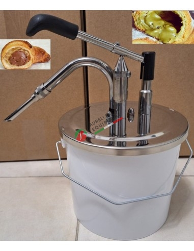 Lever-action dispenser with stainless steel 18/8 lid + 3L plastic bucket, purpose-made for filling custard donuts, croissants