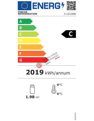 Vetrina refrigerata per pasticceria ventilata colore nero capacità 280L dim.  51,5Lx48,5Px203,5H cm