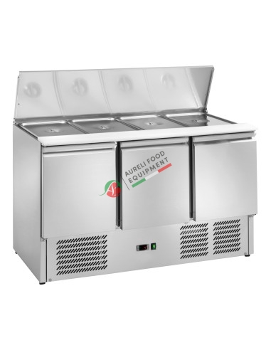 Saladette refrigerata 3 porte piano inox con capacità 4 vaschette GN 1/1 (non comprese) dim. 1365Lx700Px876H mm