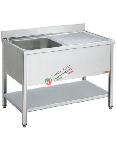 1 bowl sink unit with right drainer and bottom shelf dim. 120x60x85H cm made in AISI 304
