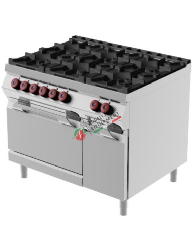 Desco Gas range 6 open flame burners with electric oven and cabinet dim. 1200x700x900H mm