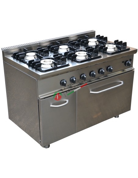 Cucina 6 fuochi a gas 27kW + forno gas 7,9Kw dim. 1200x700x850H mm