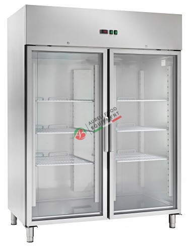 Armadio refrigerato ventilato inox 2 porte a vetri dim. 148x83x201H cm temp. -2/+8°C gas R290 capacità 1333 L