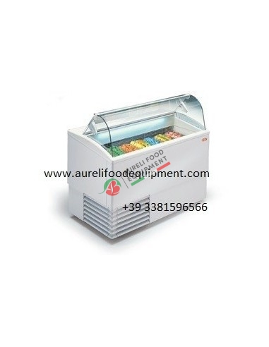 scoop ice cream display. static cooling. curved glass front. electric defr.. -16/-14°C. cap. 4+4pans