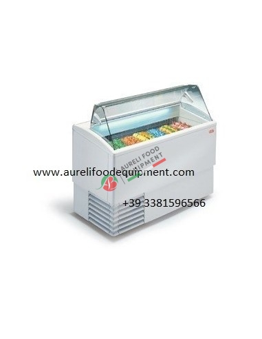 scoop ice cream display. static cooling. flat glass front. electric defr.. -16/-14°C. cap. 4+4pans