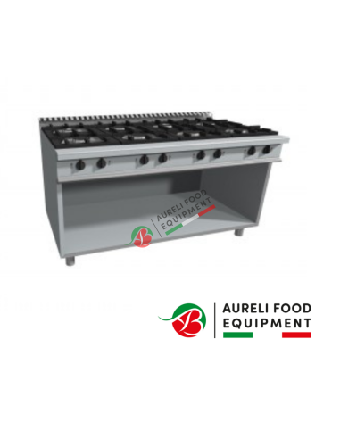 Eight burners gas range on open stand 160x90x85H cm