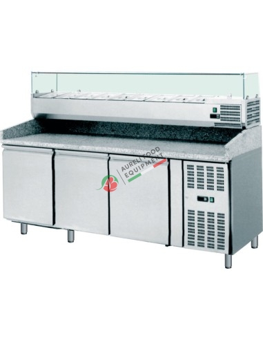 3 doors ventilated pizza counter with static refrigerated display case for pizzeria cap. 9 GN 1/3