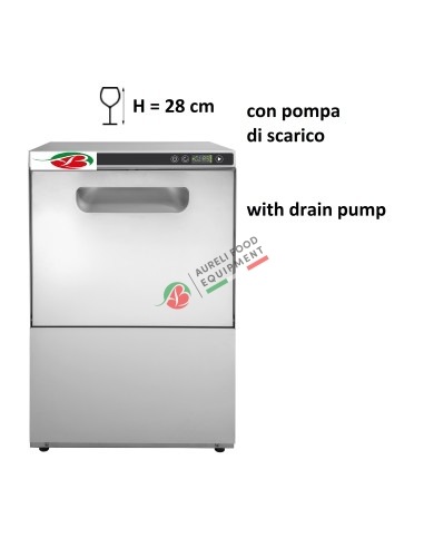 Electronic glasswasher basket 40x40 cm H 28 cm with drain pump and equipped with detergent dosing pump