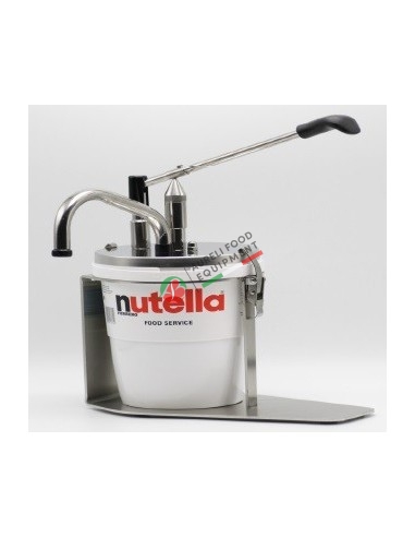 Dispenser adatto a secchio di Nutella Ferrero da 3 kg con erogatore a leva di pressione e beccuccio per salse di diametro 16 mm