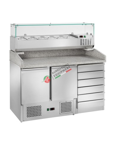 Refrigerated GN 1/1 saladette for pizzeria 2 doors and 6 drawers for pizza dough