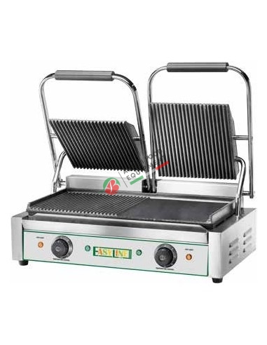 Double plates cast iron cooking grill mod. EG03M - mixed grooved/smoth plates