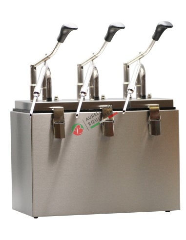 Dosatore in acciaio inox 18/8 con ago e pompa a leva con 3 contenitori da 2,5 + 2,5 + 2,5 l.